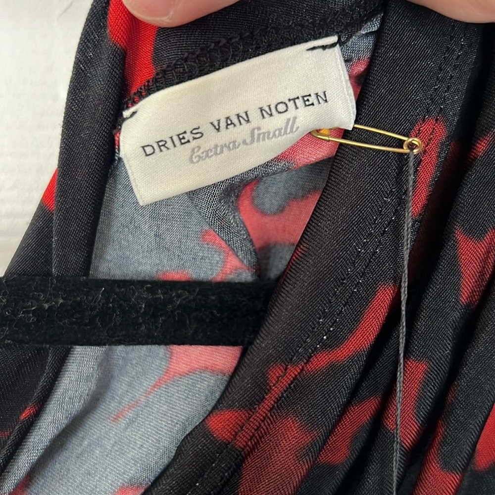 Dries Van Noten Hotmas Print Off the Shoulder Jersey Midi Dress in Red Size XS - Picture 9 of 14